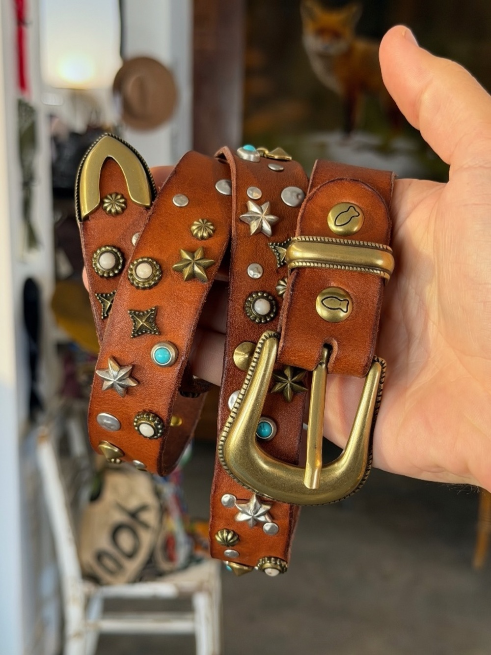 Campomaggi Leather Studded Belt in Cognac